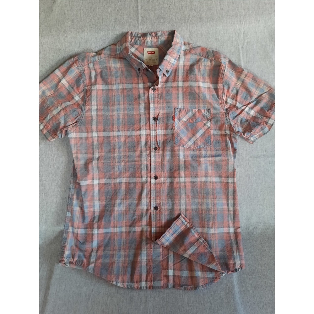Levi's Mens Large Westhern Pure Cotton Plaid Shorts sleeve Casual Button's Shirt